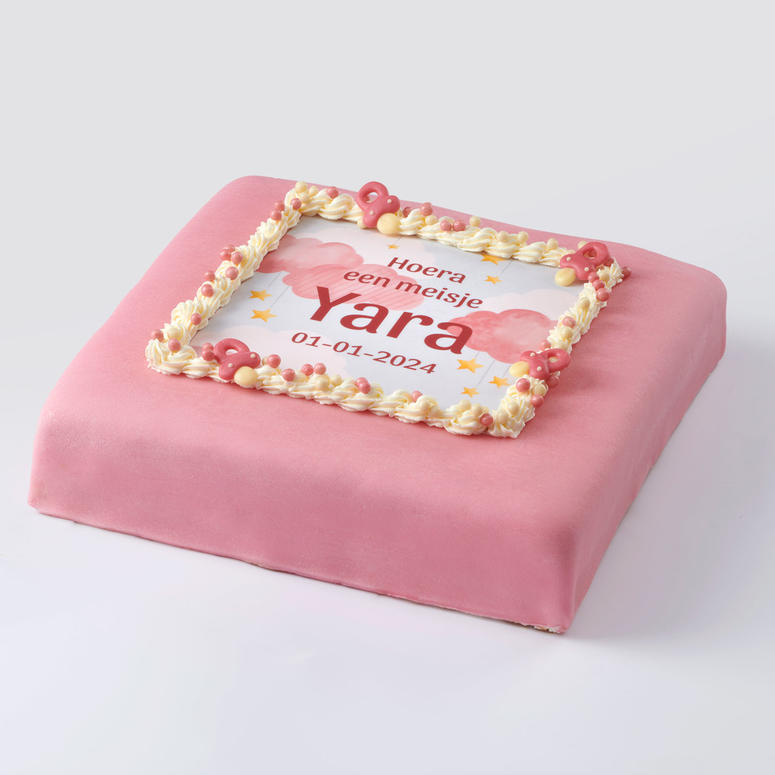 Geboorte marsepeintaart roze