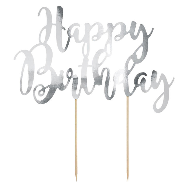 Happy Birthday topper Zilver